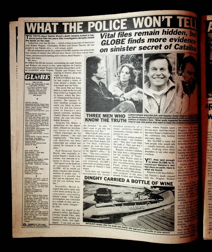 1983 November 15 Globe Magazine Princess Diana Natalie Wood Charlton Heston Foto 2 de 4