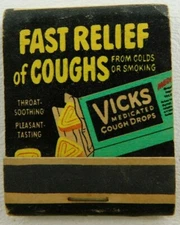Only Medicated Cough Drop Vicks Vapor Rub Full Unstruck Vintage Matchbook Add