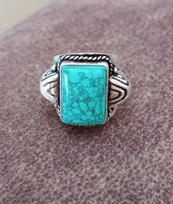 Vintage Ethnic Solid Sterling Silver Large Natural Blue Turquoise Ring Size 9.5