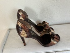 VALENTINO Garavani Snakeskin Heels Peep Toe Bow Shoes Slingback Pumps Size 37