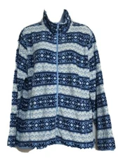 Polar Fleece Jacket XL Full Zip Blue Snowflakes Soft  Full Zip Pockets Nordic