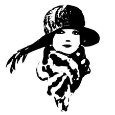 Flapper LADY with SCARF lg. unmounted rubber stamp, winter fashion, woman #2