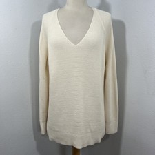 Athleta Sweater Womens M Cream Hanover Refined V Neck Ribbed Preppy