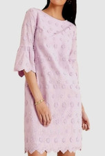 NWOT Ann Taylor Lilac 3D Floral Eyelet Shift Dress Size 12 Bell Sleeve