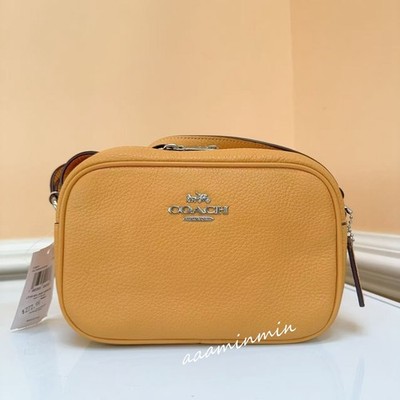 COACH ボディバッグ ブラウン/イエロー Coach MINI F57563 Kelsey Mustard Yellow Zip Top Leather Crossbody