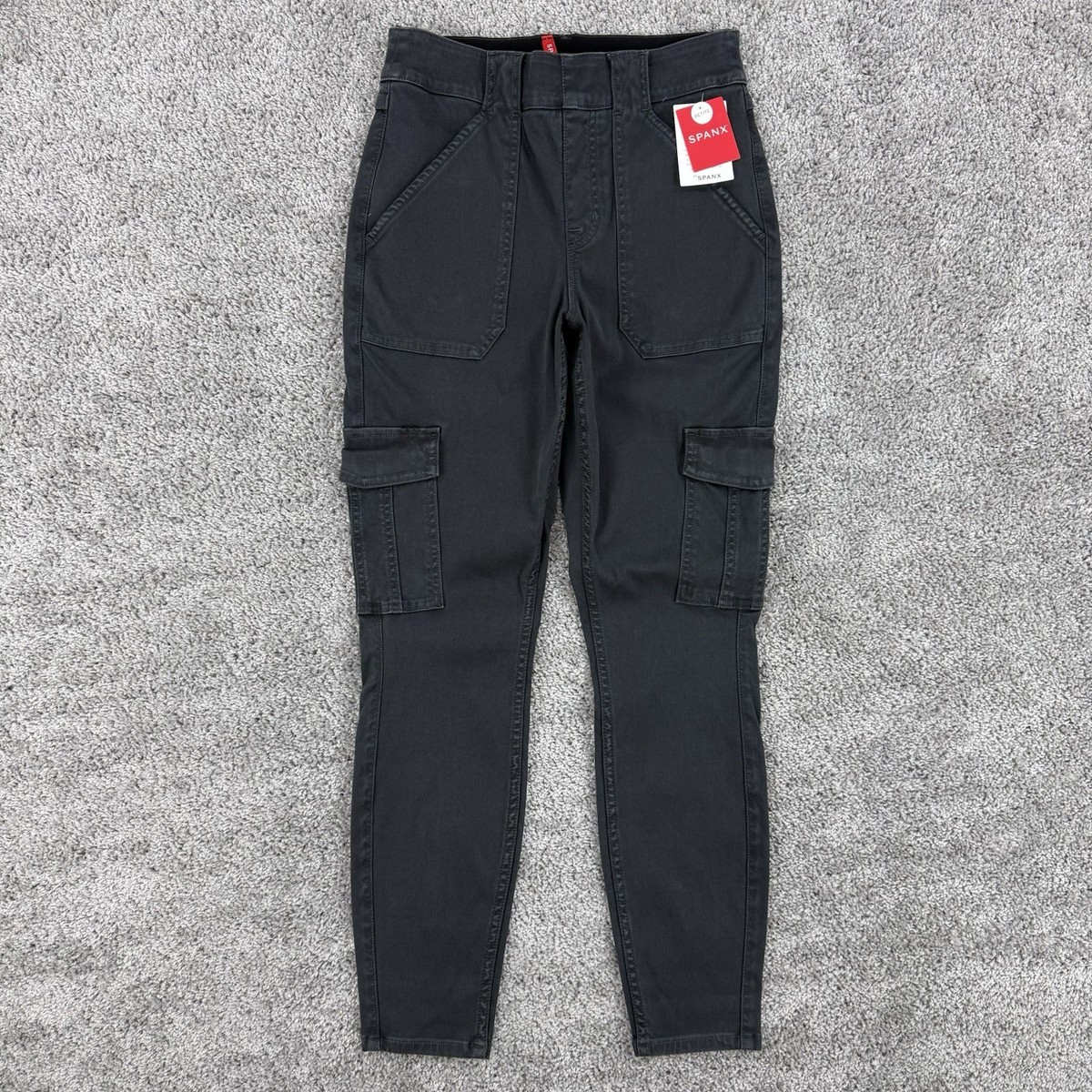 Spanx Stretch Twill Cargo Pants Women's NWT M Petite Washed Black