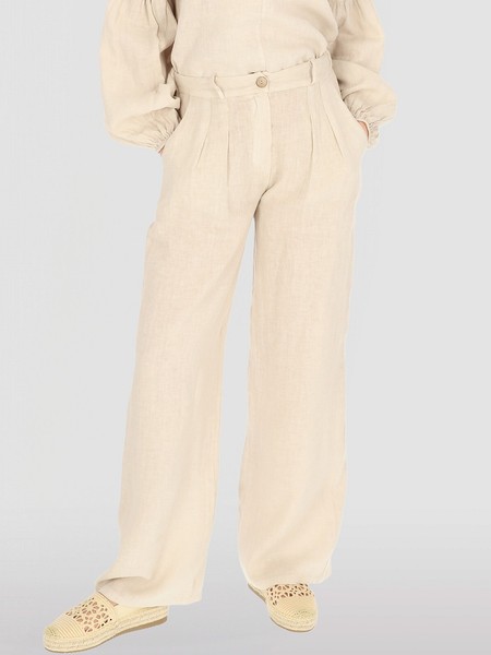 Damen-Leinenhose Mit Hohem Bund Und Weitem Bein-image