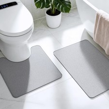 Bathroom Rugs Sets 2 Piece, Thin Bath Mat U-Shaped Contour Toilet Rug Absor...