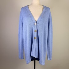 J Jill Cotton Wool Blend Cardigan Sweater Size Large see measurements Blue
