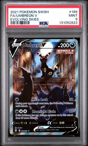 2021 POKEMON SWORD & SHIELD EVOLVING SKIES #189 FULL ART UMBREON V PSA 9