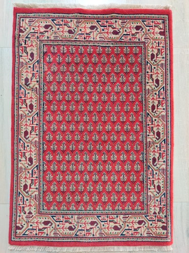 Vintage 2 x 3 Worn Small Hand Knotted Rug 100% Wool Mir Paisley 60 x 90 cm Red - Picture 13 of 24