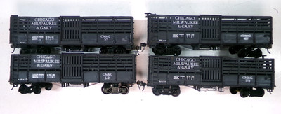 (4) HO Chicago, Milwaukee & Gary cattle cars (lot 7379)