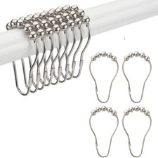 12 Pack Metal Shower Curtain HOOKS RINGS Double Glide Roller Set for Bathroom