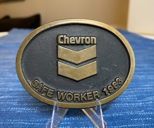 Vintage Chevron Solid Bronze Sandcast Belt Buckle Safe Worker 1983 Gas Oilfield