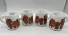 Vintage HAZEL ATLAS RED/BLACK DAISY Flowers  Retro Milk Glass Coffee Cup/Mug