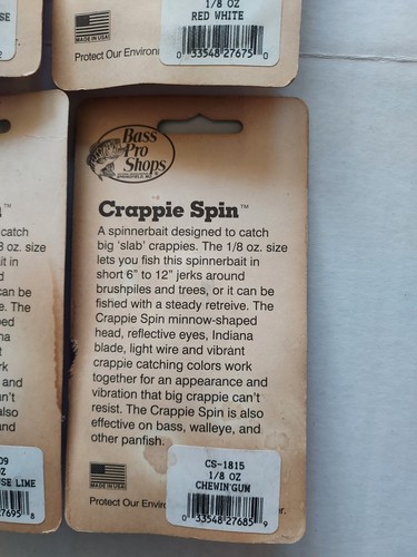 New In Package Vintage Bass Pro Shops 1/8oz. Crappie Spin Spinner Baits Set Of 6 - Picture 5 of 14