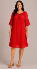 Mlle Gabrielle Womens solid short bell sleeve notch neck Dress with lining .