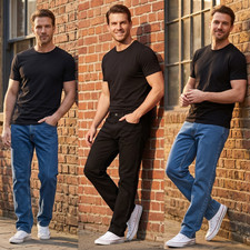 Mens Denim Jeans Straight Leg Trousers Regular Casual Work Pants UK Plus Sizes