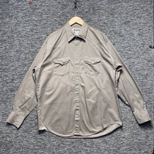 Vtg Drysdales Pearl Snap Shirt Mens Large Tan Western Yoke USA Made Long Sleeve