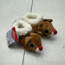 Rudolph The Red Nosed Reindeer 3D Fuzzy Warm Slippers Toddler's Size 12-24M NEW