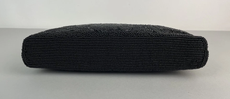 Vintage 50s Handmade Womens Black Beaded Gold-Tone Mini Handbag - Image 3 of 4