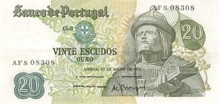 Banknote Portugal 20 Escudos 1971 gebraucht (Serie AFS)