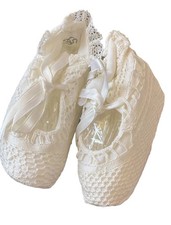 Vintage Baby Crochet Booties White Lace Christening Shoes Girls Brazil