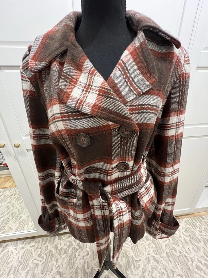 Abrigo mujer XL Decree marrón a cuadros guisante excelente Foto 2 de 4