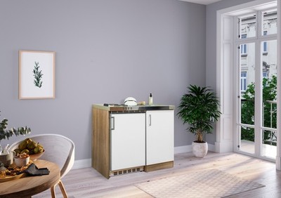 Küche Miniküche Singleküche Küchenzeile Pantry Eiche Weiß Levin 100 cm Respekta