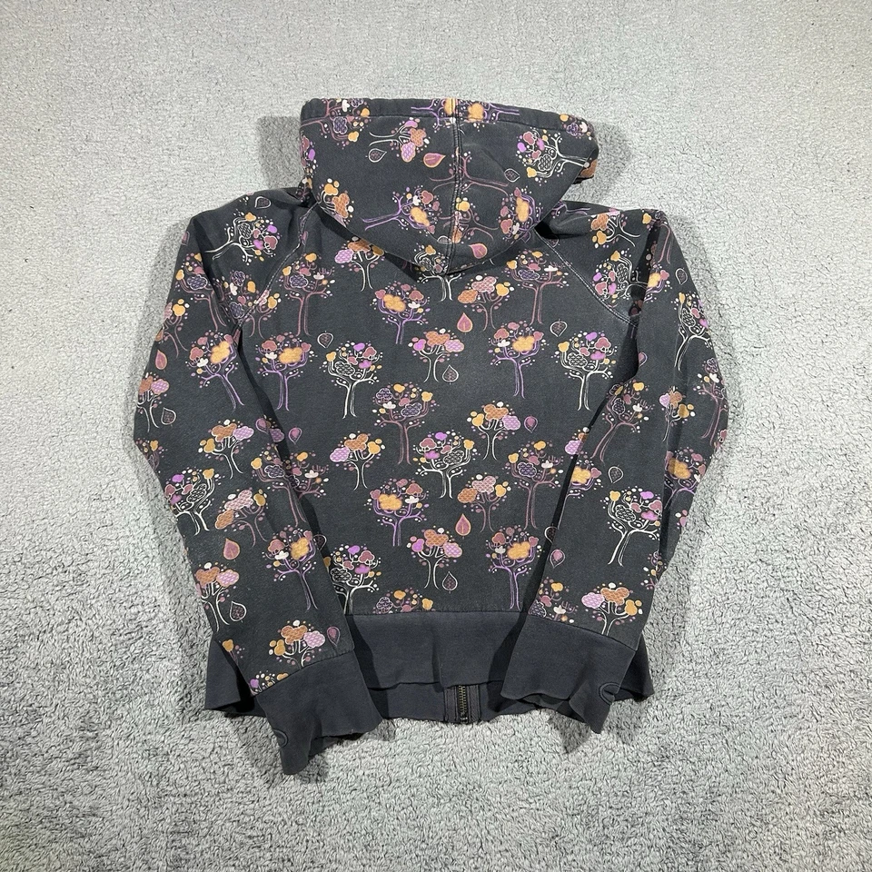 Y2k Roxy花卉拉链连帽衫,带人造毛皮衬里,尺寸 M,女式 0454 — 第 2/4 张图片