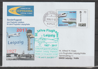 Lufthansa Jubiläumsflugpost Frankfurt Leipzig LH 154 am 10.6.2017