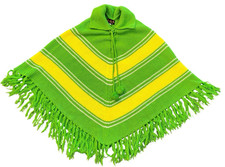 70s Vintage Green and Yellow Chevron Print Knit Swewater Lace up Poncho - L