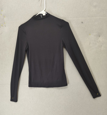 H M Divided Women Top Small Black Poly Blend Long Sleeve Mock Neck Pullover