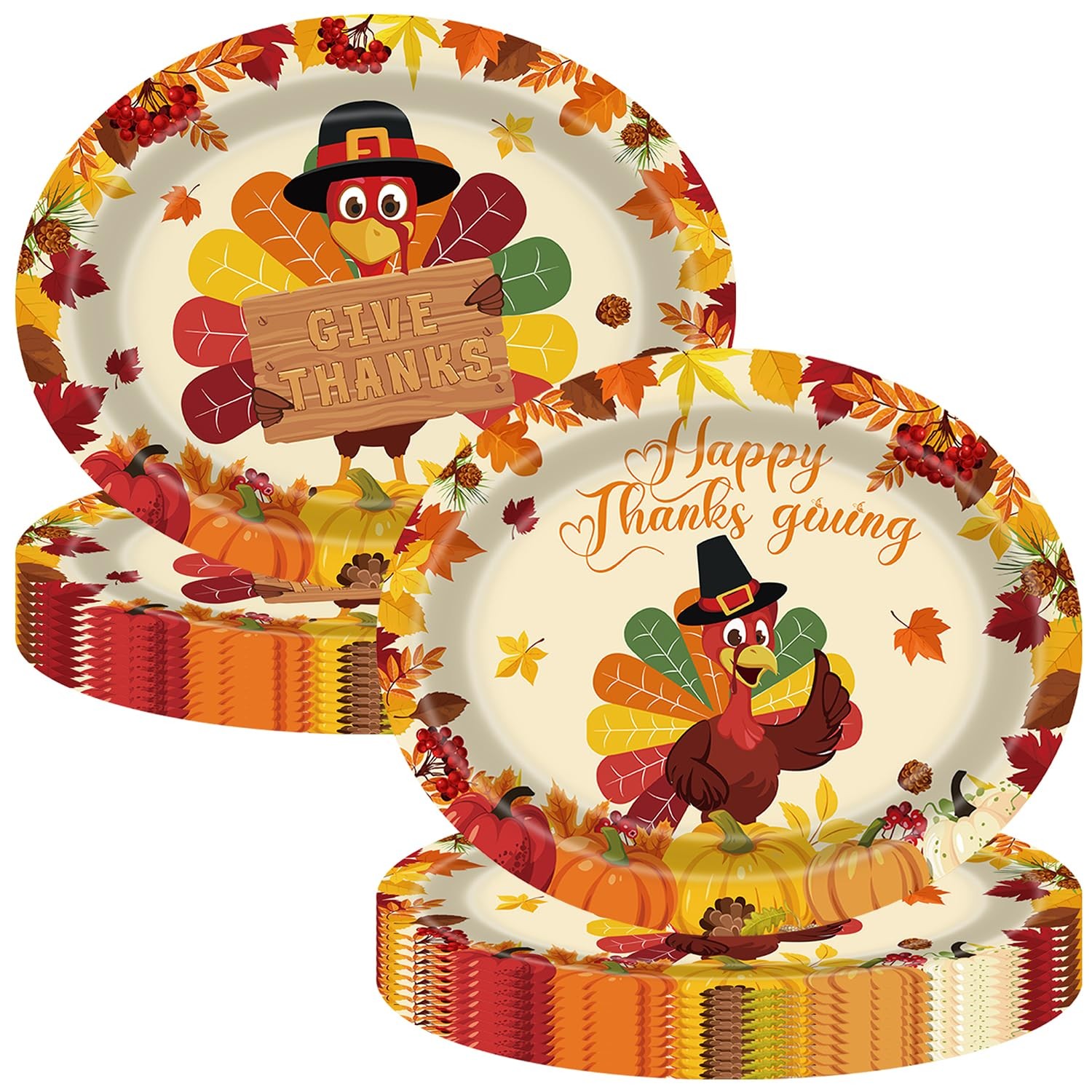 Thanksgiving Party Supplies 50Pack Thanksgiving Plates, Oval Fall Paper Plate...