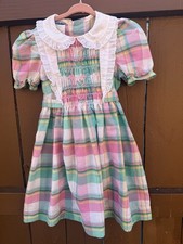 Vintage 80s Polly Flinders Smocked Plaid Dress Size 6 Pastel Colors