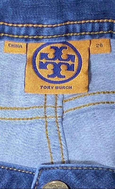 Tory Burch Dark Wash Skinny Stretch Denim Jeans Logo Medallion Women's Size 28 - Image 3 of 4