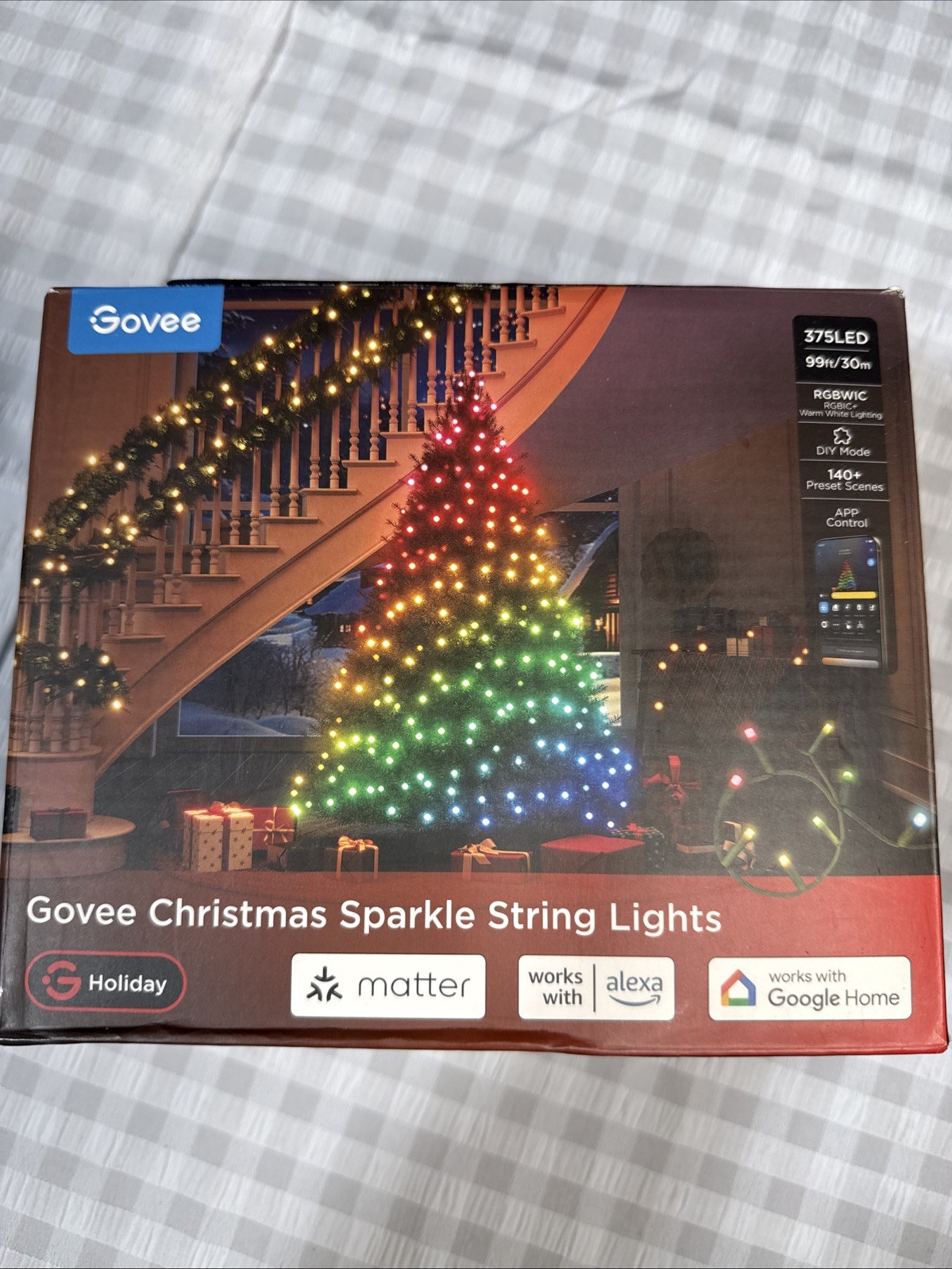 Govee Christmas Sparkle String Lights – 99FT RGBWIC – 375 LEDs – No Manual, Open