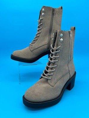 Mia Women Boot, Gray Suede, Lace Up and Zipper, Size 9M