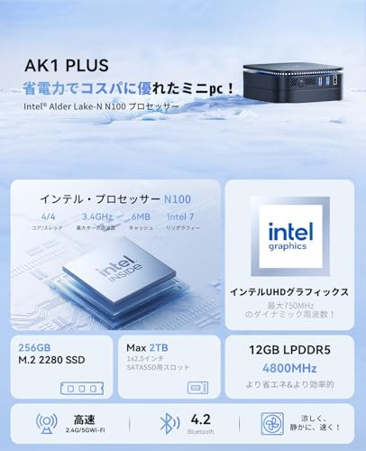 Mini PC N100 12th Gen, 12GB RAM 256GB SSD, 4K, Dual HDMI