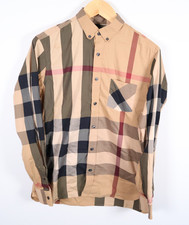 Burberry London Shirt Men's Large Brown Check Pattern Long Sleeve Button Up