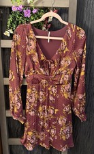 Free People Maroon Floral Long Sleeve Flowy Dress-size 8-waist 26”(no Give)