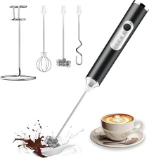 Handheld milk frother with 3 frothing heads and 3 speed settings black NEW