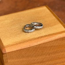 Sterling Silver Tiny Round Cubic Zirconia Huggie Hoop Earrings