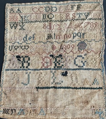 Small Antique Sampler 1809  7 1/4 X 8 Found New Salem, Illinois