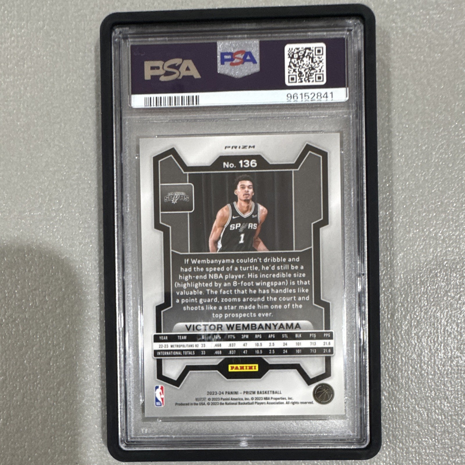 2023-24 Panini Prizm Victor Wembanyama #136 Silver Prizm RC PSA 10 view 4