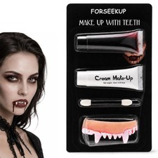 Halloween Vampire Teeth  Fake Blood Kit with White Face Paint