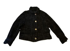 Zara Structured Tweed Black Long Sleeve Jacket Silver Metal Buttons EUC Size S