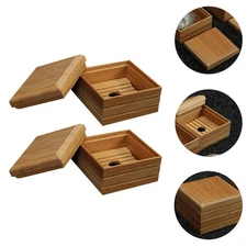 2 Pcs Bamboo Soap Dish Travel Case with Lid Holder Box for Bathroom