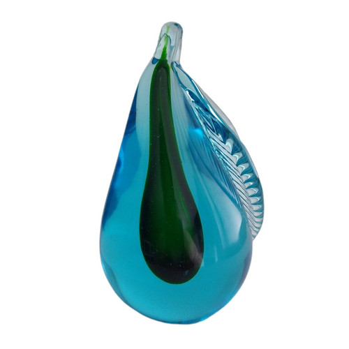 Fermacarte vintage in vetro artistico di Murano blu e verde pera - Foto 1 di 9