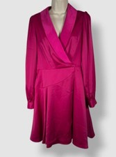 Vince Camuto Women's Pink Satin Shawl Collar Fit and Flare Dress Size 12